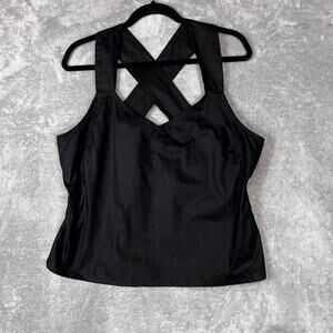 Reistor Crossback Button Up Tank Top Women's XL 100% Organic Cotton Black NWT
